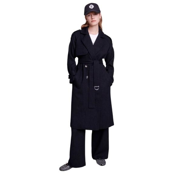 MAJE Tweed trench coat Black Size 34 (XS) - Picture 1 of 16